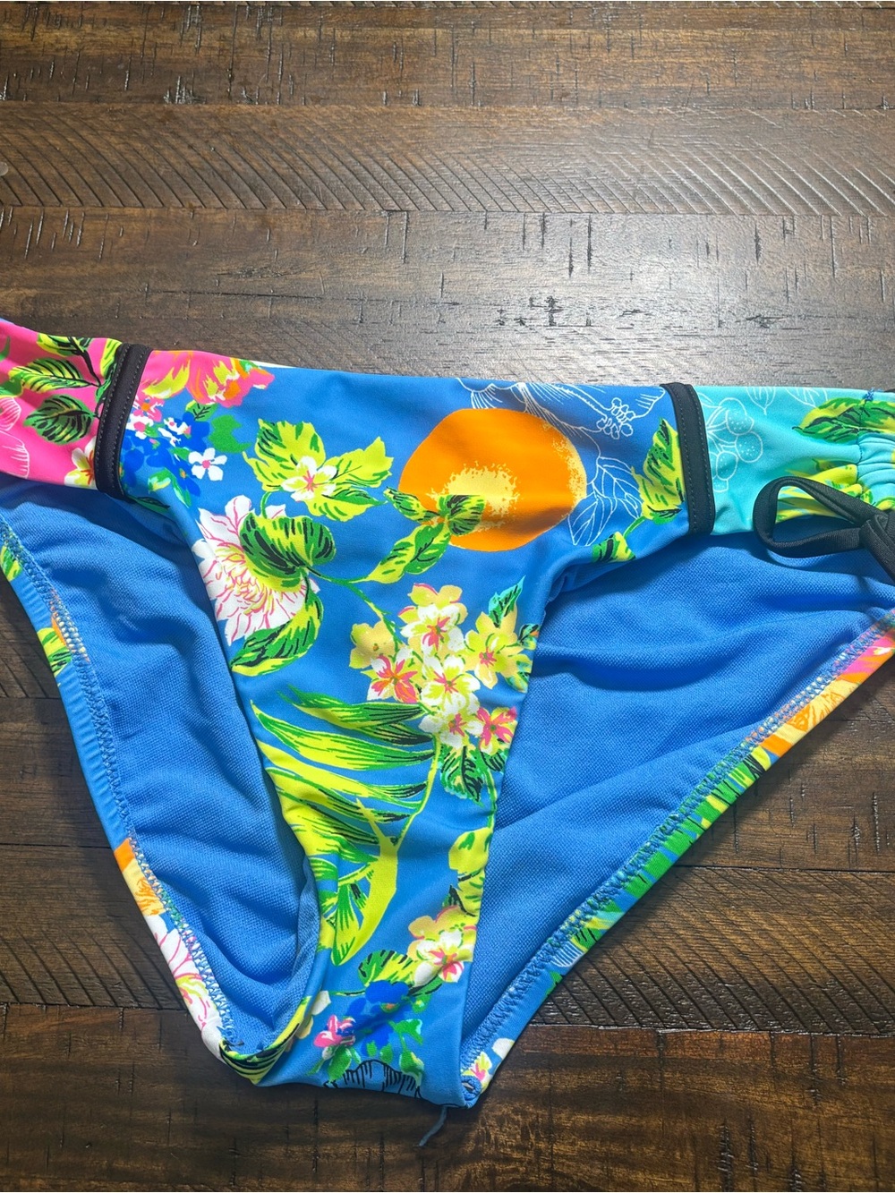 Bar III Blue Tropical Floral Bikini Bottom #0042